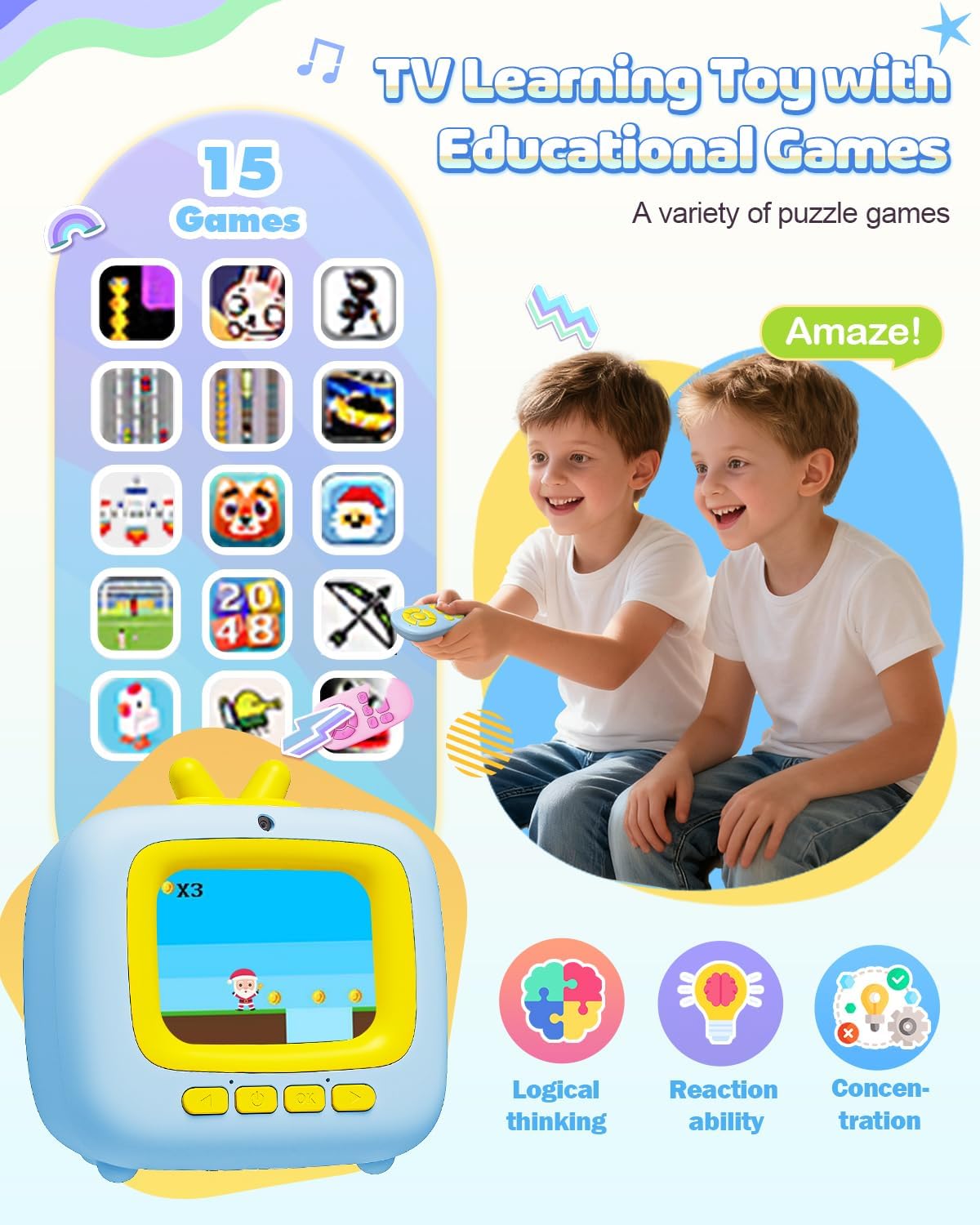 Kids TV Toy with Video Player & 100+ Stories – Toddler Story Machine for 3-8 Year Old Boys Girls, Music Player, Alarm Clock, Games, Christmas Birthday Gift for Kids (Blue)