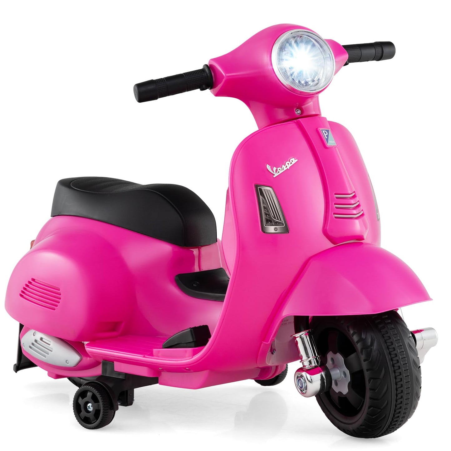 Licensed Vespa Scooter Kids Motorcycle by OLAKIDS, 6V Ride on Electric Motorcycle with Training Wheels, Headlight, Battery Powered 3 Wheels Toy Gift with LED Headlight Horn for Boys Girls (White)
