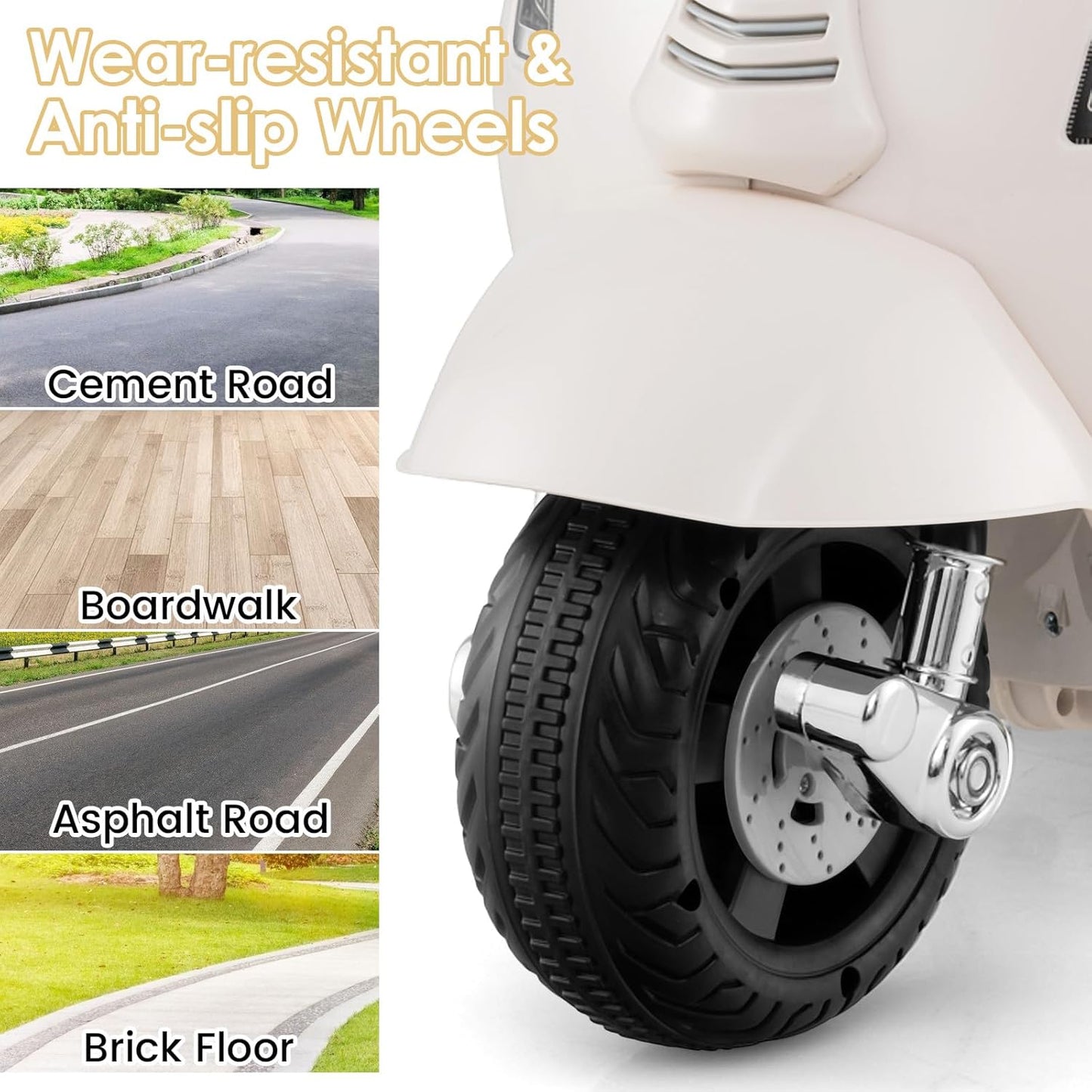 Licensed Vespa Scooter Kids Motorcycle by OLAKIDS, 6V Ride on Electric Motorcycle with Training Wheels, Headlight, Battery Powered 3 Wheels Toy Gift with LED Headlight Horn for Boys Girls (White)
