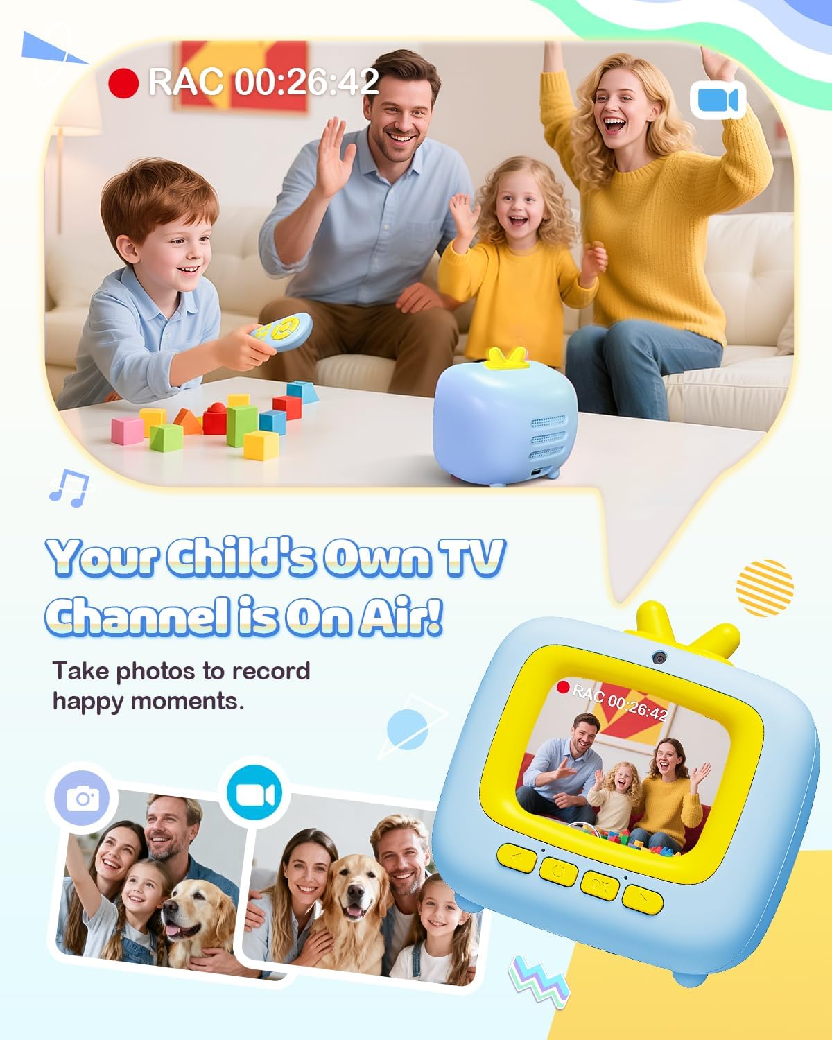Kids TV Toy with Video Player & 100+ Stories – Toddler Story Machine for 3-8 Year Old Boys Girls, Music Player, Alarm Clock, Games, Christmas Birthday Gift for Kids (Blue)