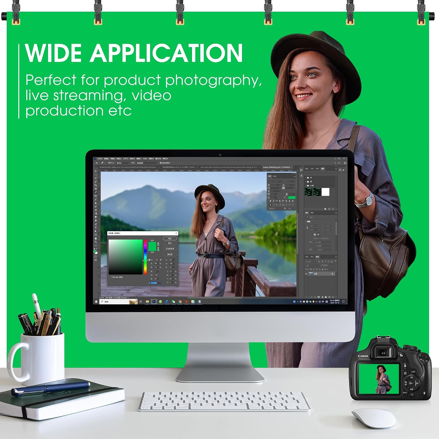 Green Screen Backdrop with Stand, 8x7.2ft Portable Greenscreen Background with Stand, T-Shape Green Screen Stand kit with 6 Spring Clamps, Sandbag, Carry Bag for Zoom, Video